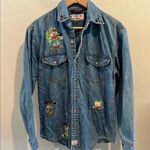 Levi Strauss Vintage Denim Pearl Snap Button Down Shirt w/Fall Embrodiery Design